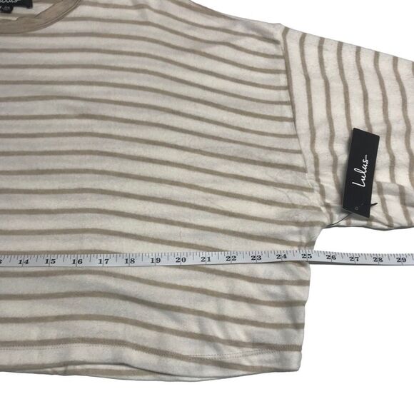Lulus Tan Striped Ultra Soft Cropped Balloon Sleeve Top N0445 - Picture 5 of 8